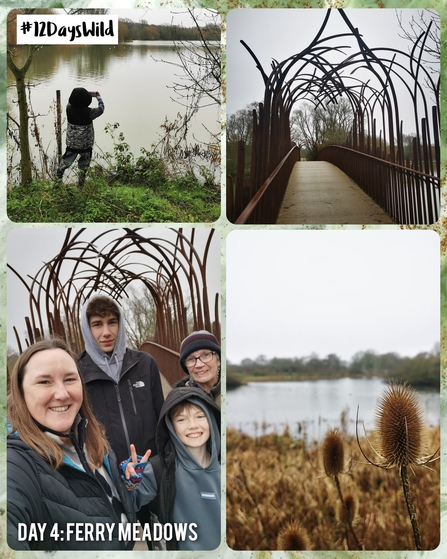 A collage of images showing lakes and a lady taking a selfie with her Mum and children